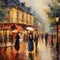 Romantic Emotion: A Detailed Oil Painting Of People In Paris