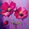 Romantic Emotion: Vibrant Caricatures Of Red Flowers On Purple Background