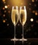 romantic escape in Paris, new year eve wine in the evening, glasses of champagne on Christmas background, glass wine at sunset