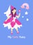 Romantic fairy with magic wand, princess in pink dress with conical hat and veil, multi ethnic princesses vector poster