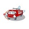 Romantic fire truck Cupid cartoon character with arrow and wings