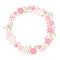 Romantic floral round frame with cute pink flowers. Beautiful wreath isolated on white background. Vector template