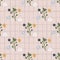 Romantic flower bouquet ornament seamless pattern. Pastel pink chequered background