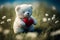 A Romantic Gesture, Teddy Bear with Heart in the Summer Grass. Generative AI