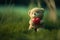 A Romantic Gesture, Teddy Bear with Heart in the Summer Grass. Generative AI