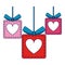 Romantic gift boxes hanging symbol blue lines