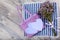 Romantic gift concept: lavender bouquet on wood