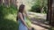 Romantic Girl With Bouquet Wildflowers Enjoying walking Summer In Park