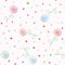 Romantic girly seamless pattern background. Embroidery roses and polka dots in pastel colors.