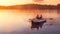Romantic golden sunset river lake fog loving couple small rowing boat date beautiful Lovers ride during Happy woman man together r