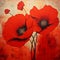 Romantic Graffiti: Dark Beige And Red Poppies Painting