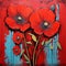 Romantic Graffiti: Red Poppies On Blue Paint By Jocelyn Savage Art