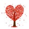 Romantic happy valentine`s day red tree in a shape of heart, isolated