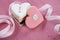 Romantic heart shape pink, white and black cookies