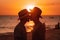 Romantic Homosexual Man Couple Sharing a Kiss under a Vibrant Sunset on the Beach extreme closeup. Generative AI