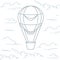 Romantic hot air balloon in clouds - airship in line art