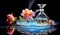 Romantic image of elegant bottle of perfume in splash of water. AI generative