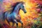 Romantic Impressionist Landscape A Majestic Horse. Generative AI