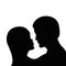 Romantic kiss silhouette boy and girl