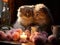 Romantic kittens share spaghetti dinner