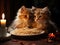 Romantic kittens share spaghetti dinner