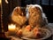 Romantic kittens share spaghetti dinner