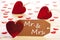 Romantic Label With Hearts, Text Mr. And Mrs.