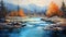 Romantic Landscape Artwork: Flowing River And Majestic Mountains