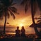 Romantic lesbian couple on beach at sunset