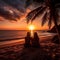 Romantic lesbian couple on beach at sunset