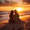 Romantic lesbian couple on beach at sunset