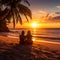 Romantic lesbian couple on beach at sunset