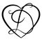 Romantic linear illustration of a heart with letter D.