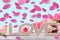 Romantic love background with falling rose petals