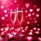 Romantic love celebration, champagne and pink hearts