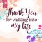 Romantic Love Quote Thank You for Walking Into My Life vector Natural Background