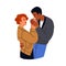 Romantic man and woman in love. Enamored biracial happy couple of valentines. Affectionate tender boyfriend kissing