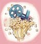 Romantic Manga-Inspired Movie Maker Logo with Popcorn and Film Spool (AI Generated)