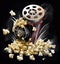 Romantic Manga-Inspired Movie Maker Logo with Popcorn and Film Spool (AI Generated)