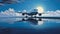 Romantic Moonlit Seascapes Hyper-detailed Airplane On Water Illustration