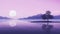 Romantic Moonlit Seascapes: Minimalist Purple Lone Tree By The Water