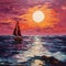 Romantic Moonlit Seascapes: A Modern Impressionist Painting Of A Sail Boat At Sunset