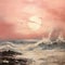 Romantic Moonlit Seascapes: Pink And Gray Ocean Waves Oil Painting