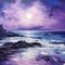 Romantic Moonlit Seascapes: Purple Ocean Waves Painting