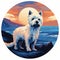 Romantic Moonlit Seascapes: White Dog On Rocky Shore In Pop Art Style