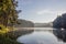 Romantic morning scenery of Huai Pang tong Reservoir and pine forests at Pang Oung,Pang Tong Royal Development Project,Ban Ruam Th