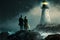 Romantic Night in a Lighthouse on a Hill (Generative AI)