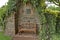 Romantic nook with wood bench and hedge for repose