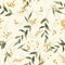 Romantic orange leave hand drawn seamless pattern, doodle texture. Autumn garden, foliage falls endless concept. Sketched yellow