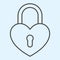 Romantic padlock thin line icon. Heart shaped lock. Wedding asset vector design concept, outline style pictogram on